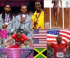 Подиум атлетика мужчины 110 метров с барьерами, Овен Мерритт, Jason Ричардсон (Соединенные Штаты) и Hansle Parchment (Ямайка), Лондон 2012